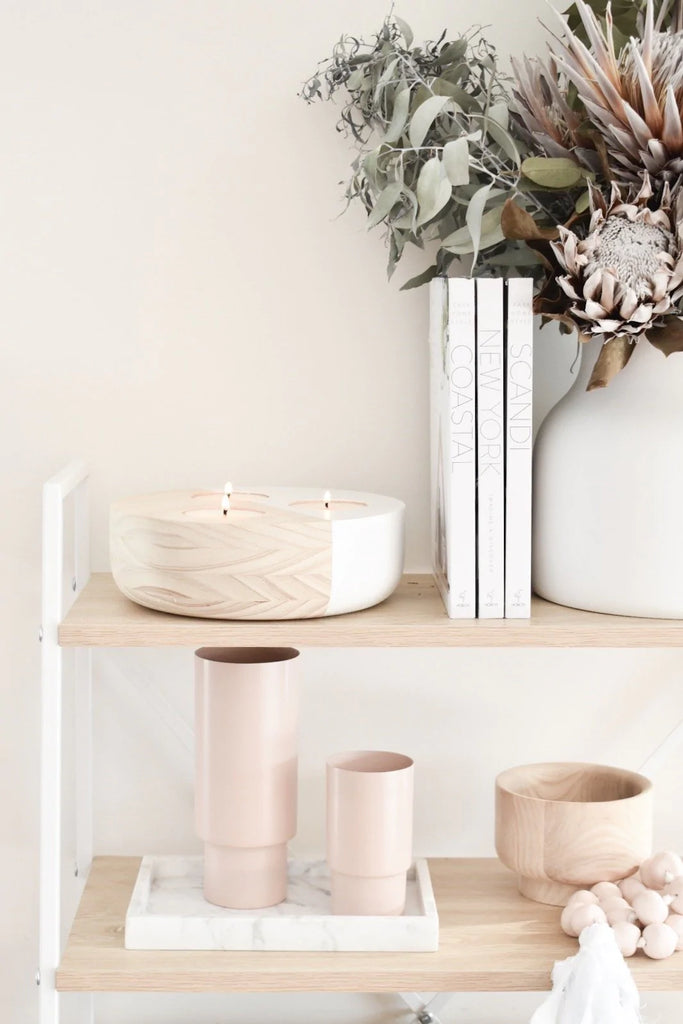 Large Wooden Bowl Maxi Tea Light Holder (Blush)