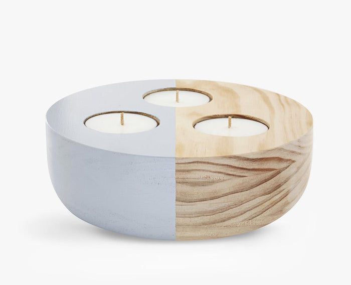 Large Wooden Bowl Maxi Tea Light Holder (Grey)