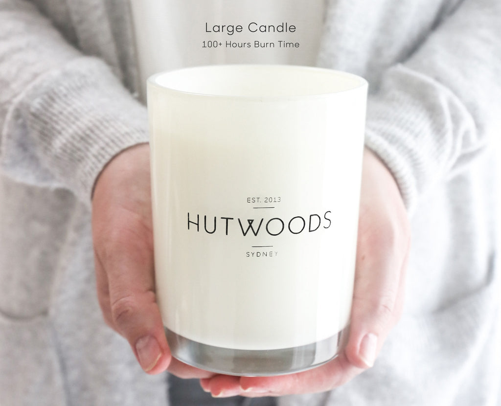 Hutwoods long lasting natural soy wax candle with wooden wick
