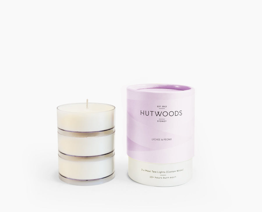 Hutwoods Lychee & Peony Scented Tea Lights - 10 hour burning time