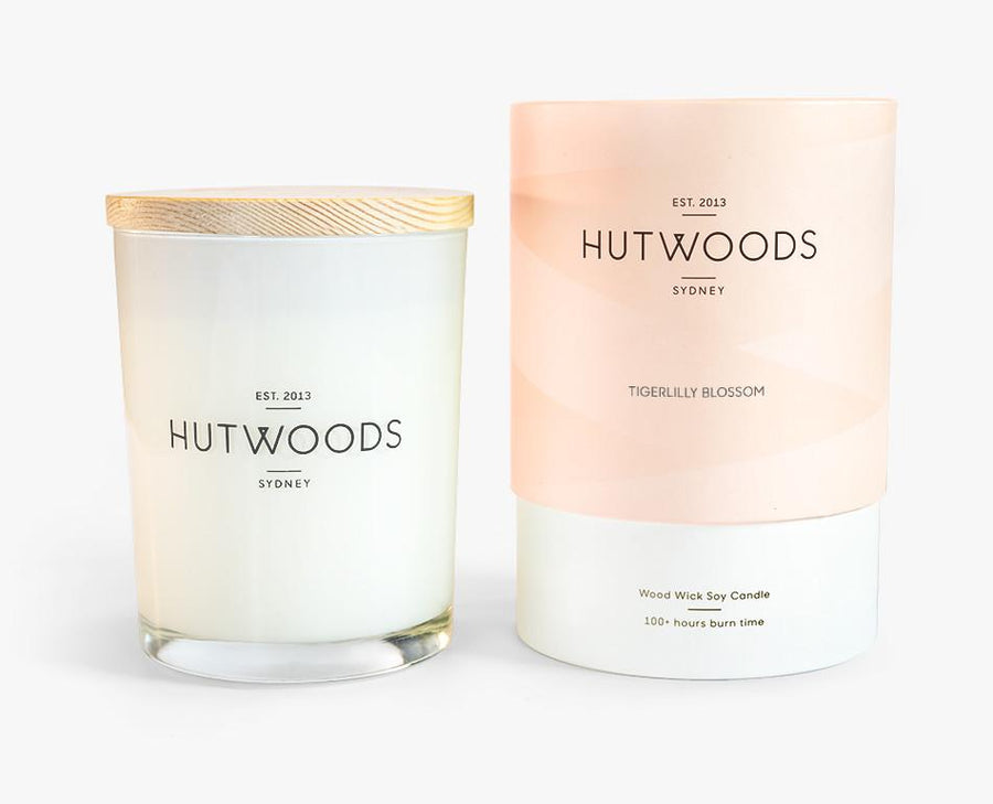 Hutwoods Large Tigerlily Blossom scented Wood Wick Natural Soy Wax Candle - Burn time 100 hours longer lasting